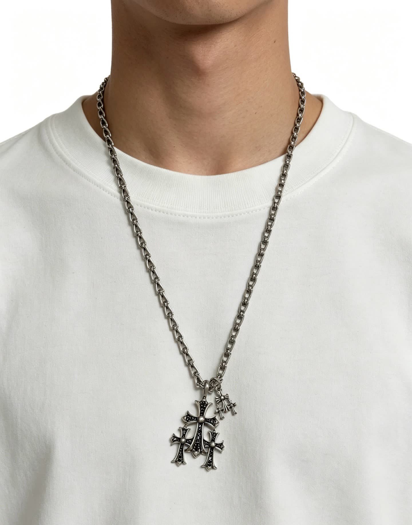 Chrome Hearts Silver Cross Pendant Necklace